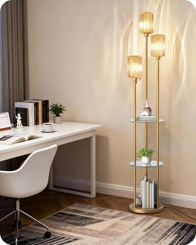 Gold Floor Lamp with Shelves