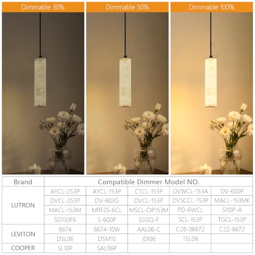 Black Natural Alabaster Long Tube Kitchen Island Pendant Lights