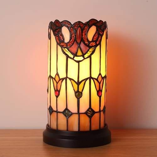 Tiffany Style Table Lamp For Bedroom Blue Dragonfly Stained Glass Nightstand Bedside Night Lamp Party Light Hand (2 Count)
