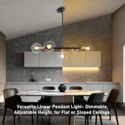 Black and Gold Linear Chandelier 5 Lights Modern Sputnik Chandeliers
