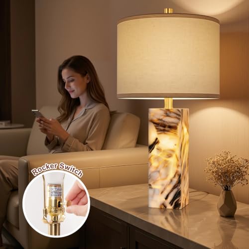 23" Alabaster Table Lamps Set of 2 with Night Light for Bedroom (2 Count)
