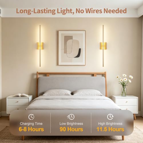 28.3 Inch Wall Sconces Battery Operated for Living Room Gold (2 Count)