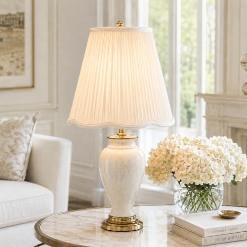BS-754-14WH Bottom Scallop Gather Pleat Basic Lamp Shade, 7 x 14 x 11.5, White