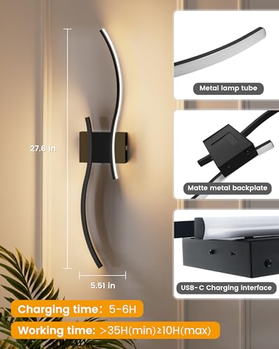 39.4 Inch Battery Operated Wall Sconce Set of 2 (2 Count)