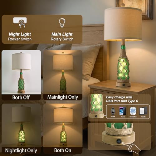 23'' Boho Table Lamps with Night Light for Living Room (2 Count)
