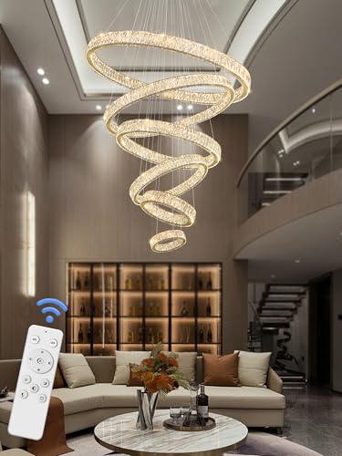 Extra Large Ring Chandelier Modern LED Gold 6 Ring Chandelier for High Ceiling Long Stair Crystal Chandeliers D8+15.7"+23.6"+31.5"+39.4"+47.5"