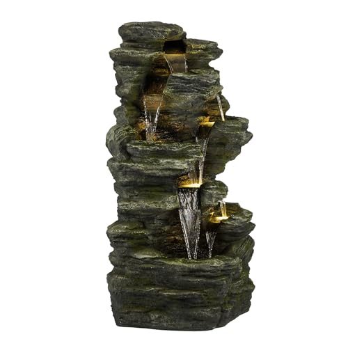 WIN1092 Outdoor Multitiered Rock Waterfall Floor Fountain with Warm White LED Lights