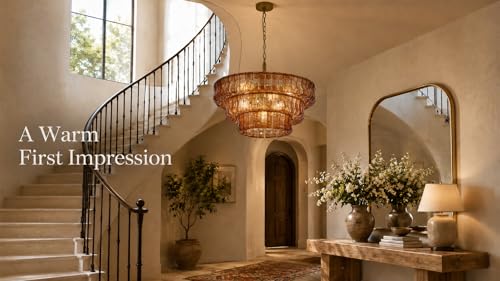 3 Tier 26 Inch Amber Crystal Glass Chandeliers