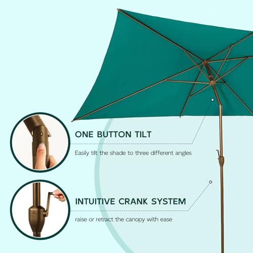 6.5FT Outdoor Patio Umbrella Outdoor Table Umbrella with Crank Market Umbrella 6 Sturdy Ribs UV Protection Waterproof and Push Button Tilt for Garden Deck Backyard Pool
