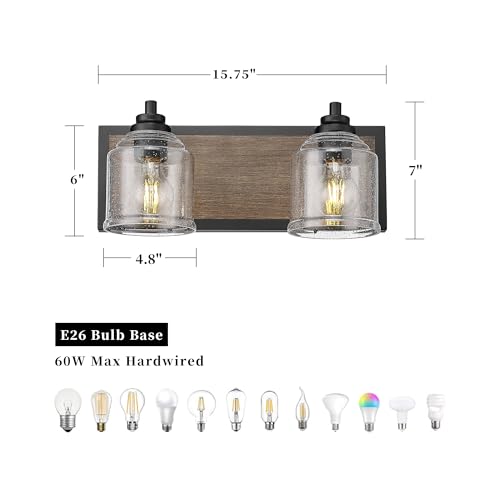 16" 2 Light Farmhouse Bathroom Vanity Light with Bubble Glass