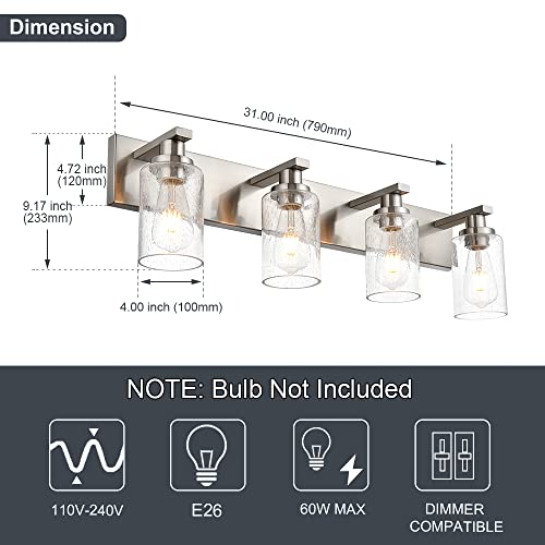 Modern Glass Bathroom Wall Light Fixtures in Brushed Nickel