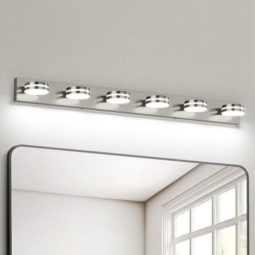 6 Light Nickel Bathroom Vanity Light Over Mirror