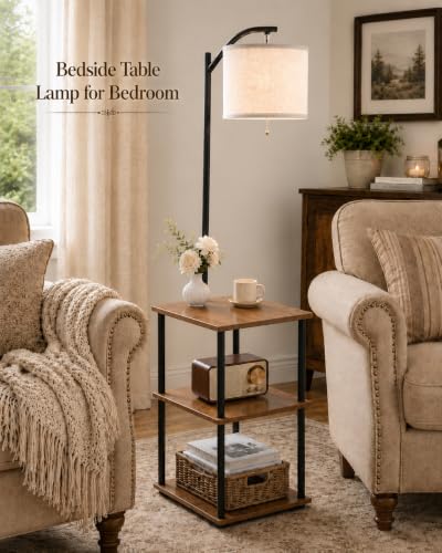 Floor Lamp with Table (Rustic Brown)