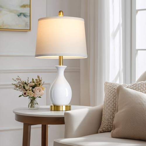 24" White Ceramic Table Lamps Set of 2 for Bedroom (2 Count)