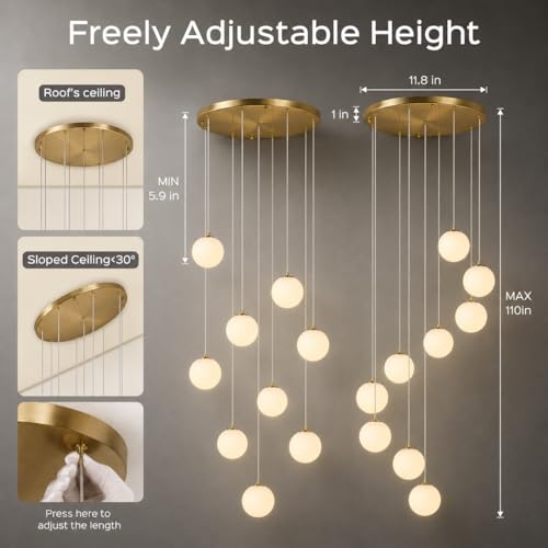 Gold Globe High Ceiling Chandelier (Gold / 9-Light)