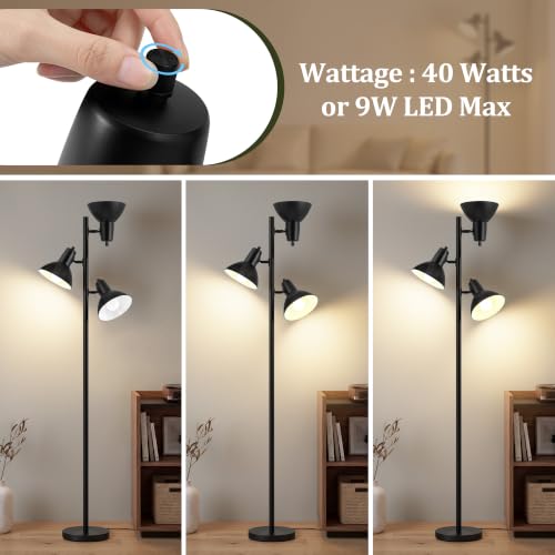 3 Light Floor Lamps for Living Room (Black)