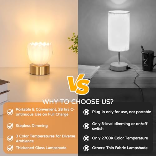 Cordless Small Table Lamp with 5200mAh Battery & Touch Control