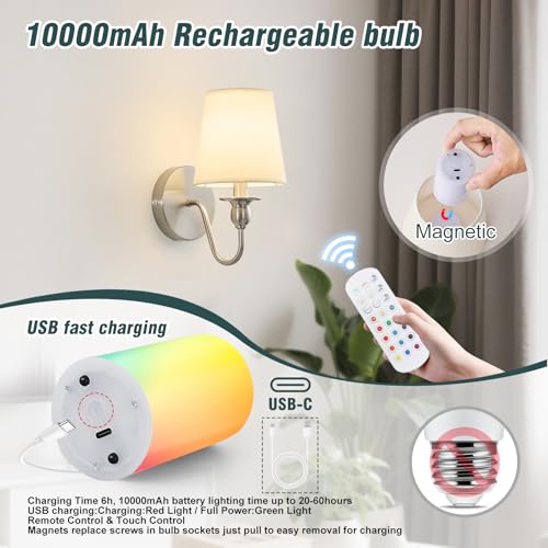 Battery Operated Wall Sconces set of Two (2 Count)