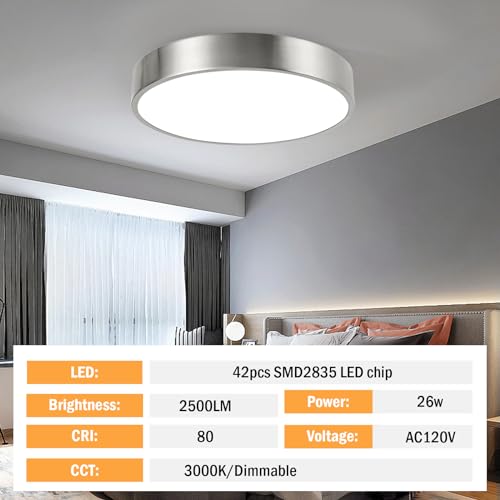 13inch Round Bathroom Ceiling Lighting Fixture (Brushed Nickel)