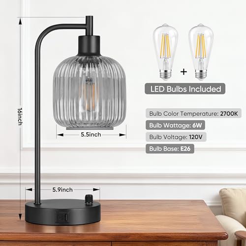 Grey Glass Table Lamps Set of 2