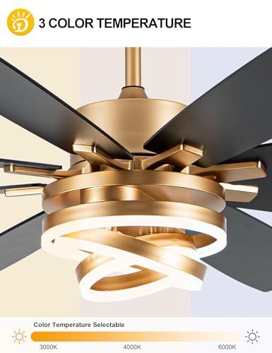 72" Gold Modern Ceiling Fans with Lights Remote