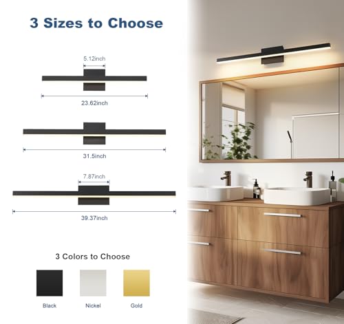 Bathroom Vanity Light Black Dimmable 5CCT Bathroom Lighting FIixtures Over Mirror 39.37 Inch Modern Vanity Light bar Led Bath Light ETL Certificated