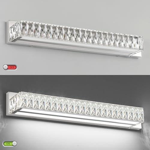 30in LED Bathroom Lights Over Mirror Modern Crystal Vanity Lights Bar Chrome Wall Lighting for Bath