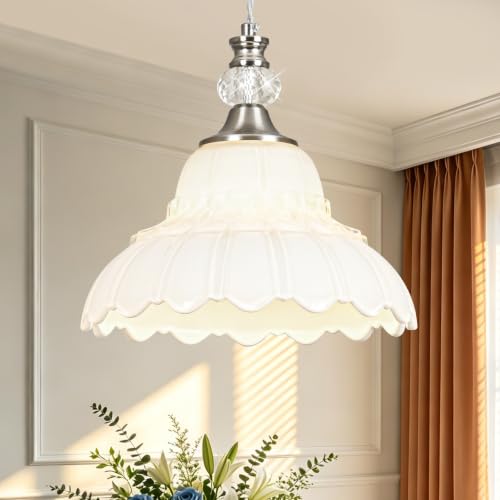 1 Piece Chandelier in Brushed Nickel Finish with White Flower (1-Light / Nickel and White)