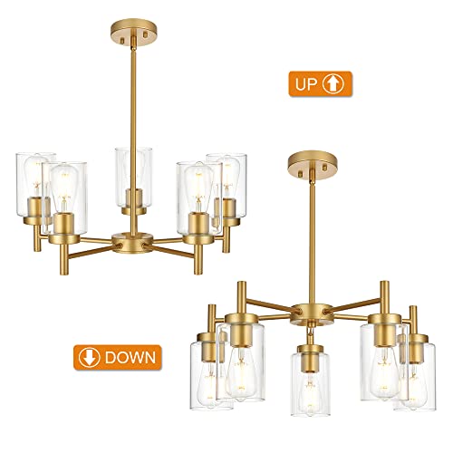 Retro Large Chandelier with Clear Glass Shade Metal Indoor Kitchen Island Pendant Lighting in Gold Finish Modern Light Fixture Hanging for Dining Room