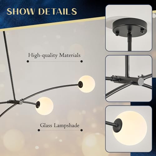 Black Sputnik Chandelier with Milk Glass Globe 4 Lights L51 Inch
