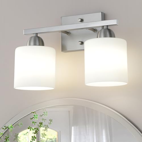 Stainless Steel Milk Glass Vanity Lights for Bathroom