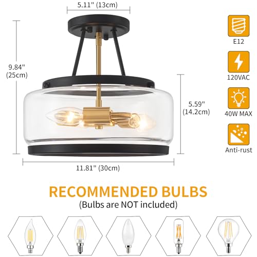 Black and Brushed Gold Close to Ceiling Light Fixtures Modern Light Fixture