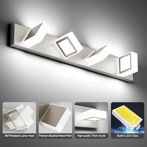 Brushed Nickel Bathroom Vanity Lights 30inch Metal Acrylic LED Modern Bathroom Wall Lighting Fixtures Over Mirror Brushed Nickel