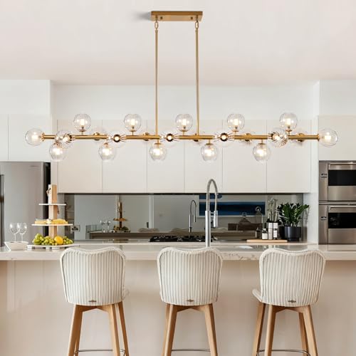 Gold Linear Large Chandelier Modern Chandelier Glass Pendant Light Fixture Adjustable for Dining Living Room Kitchen Island 22