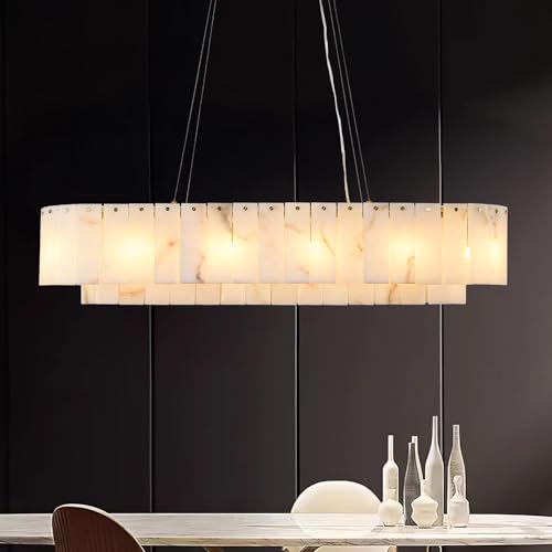 L40in Alabaster Rectangular Chandelier for Dining Room