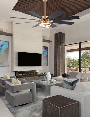 72" Gold Modern Ceiling Fans with Lights Remote
