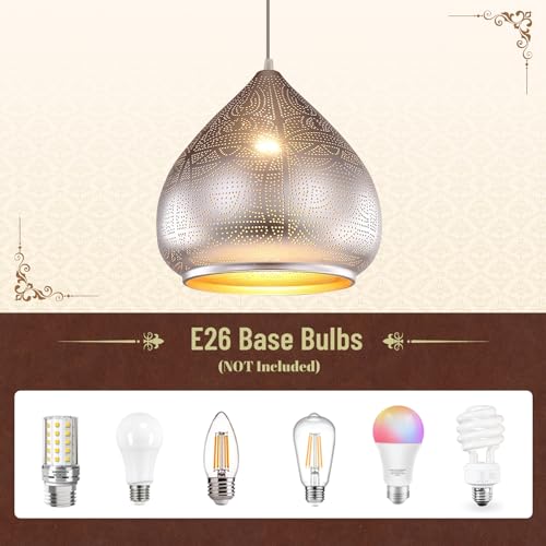 Moroccan Silver Hanging Light Rustic Metal Pendant Light