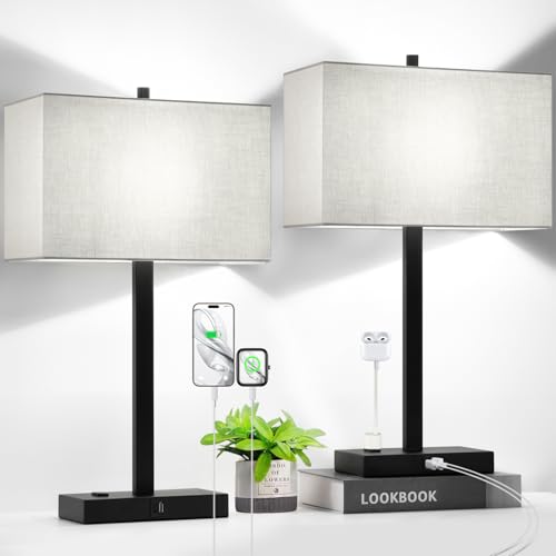 21" Touch Bedside lamps with 2 USB & AC Outlets (2 Count)