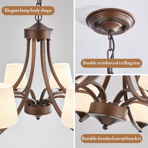 8 Light Large Rustic Chandeliers with Frosted Milky White Glass