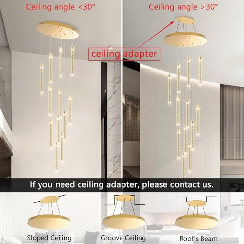 12 Lights Chandelier LED Dimmable Chandeliers for Entryway Flush Mount Ceiling Pendant Light Fixture Crystal Chandeliers for Living Room Gold Finished Lighting Modern High Ceiling Chandelier