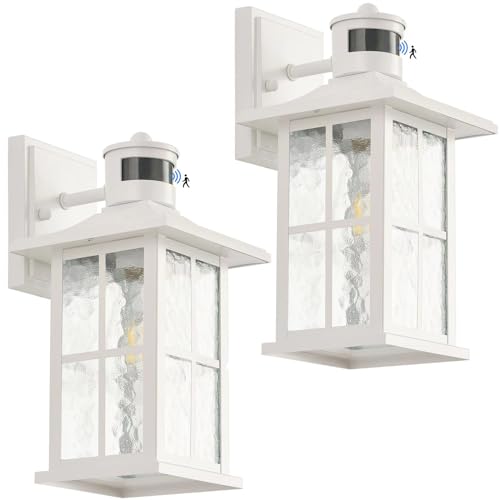 2 Pack Motion Sensor Porch Lights White Dusk to Dawn Outdoor Wall Lantern (2 Count)