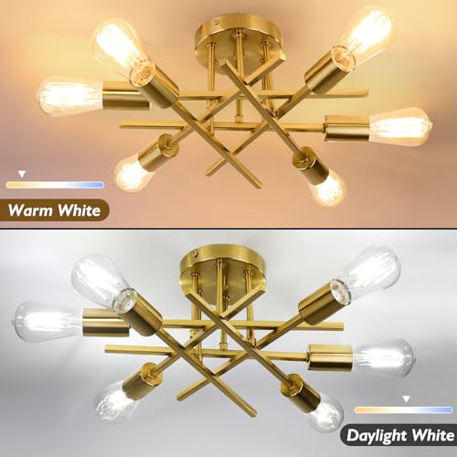 6 Light Gold Semi Flush Mount Ceiling Light Fixture