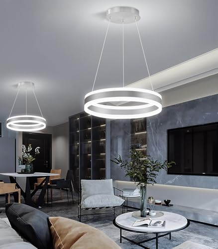 D15.7'' Modern Ring Chandelier for Dining Room LED Dimmable Pendant Lighting High Ceiling Chandelier for Living Room Foyer Bedroom Entryway 3000K