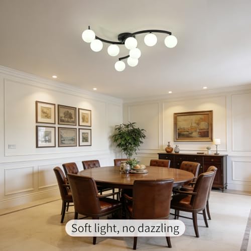 Mid Century Glass Globe Semi Flush Mount Ceiling Light Fixture Chandelier