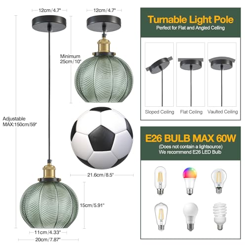 Vintage Green Glass Pendant Lights for Kitchen Island E26 Base