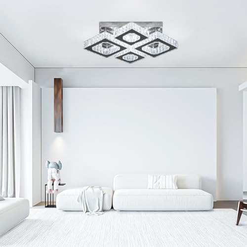 22" Square 4 Light Crystal Flush Mount Chandelier Ceiling Light Cool White