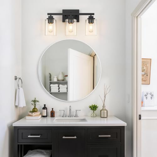 Matte Black Bathroom Light Fixtures (Black-Clear Shade / 3-Light)