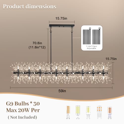 59" Linear Crystal Firework Chandelier Large Dandelion Dining Light