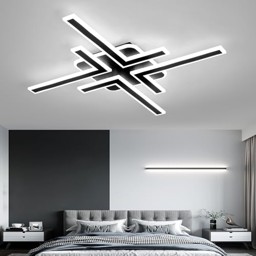 Modern Sputnik Flush Mount Ceiling Light Fixture 34.25Inches LED Dimmable Ceiling Light with Remote Control 3 Color 64W Black Chandelier for Kitchen Dining Room Living Room Bedroom