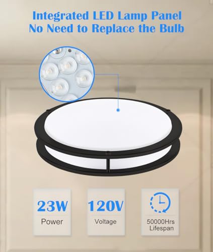 16 Inch Black Flush Mount Ceiling Light Fixture for Bedroom Bathroom